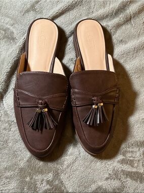 LOFT Brown Tassel Slip-On Mule Loafers